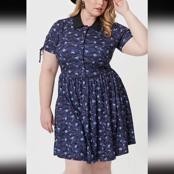 Unique Vintage Dresses & Skirts - Purple & Black Bats Print Brady Flare Dress